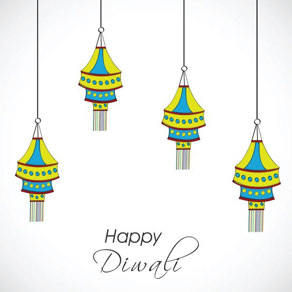 جشنواره چراغ های هندی مفهوم مبارک دیوالی با لامپ های رنگارنگ آویزان در پس زمینه خاکستری