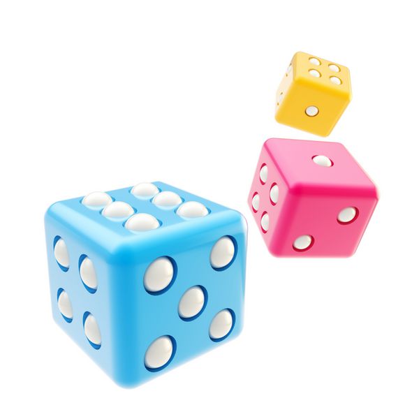 بازی سه تاس رنگارنگ جدا شده روی سفید