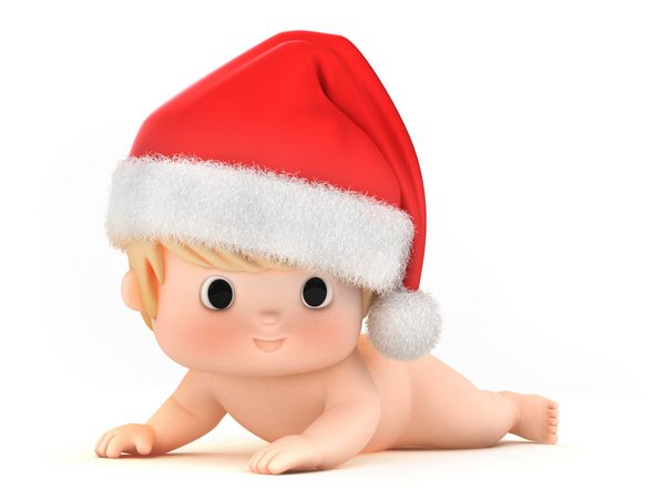 رندر سه بعدی نوزاد با کلاه بابانوئل
