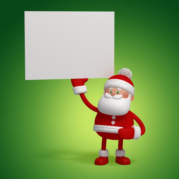 شخصیت سه بعدی بامزه خنده دار بابانوئل که کارت خالی در دست دارد