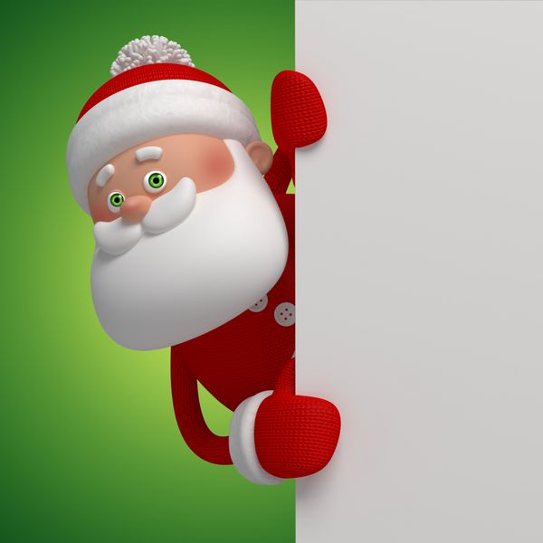شخصیت سه بعدی بامزه و بامزه بابانوئل که بنر خالی تبریک کریسمس را در دست دارد