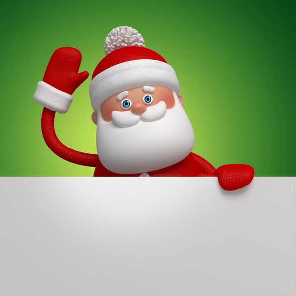 بابا نوئل خنده دار زیبا شخصیت سه بعدی که تخته سفید را در دست دارد