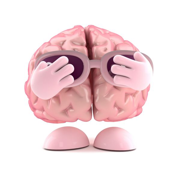 رندر سه بعدی مغزی که چهره خود را پنهان می کند