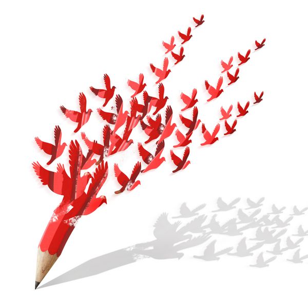مداد خلاق با تصویر پرندگان بر روی سفید