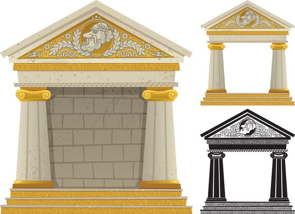 معبد یونانی قاب یونانی کارتونی با فضای کپی در آن برای استفاده به عنوان قاب هیچ شفافیتی استفاده نشده است گرادیان های پایه خطی