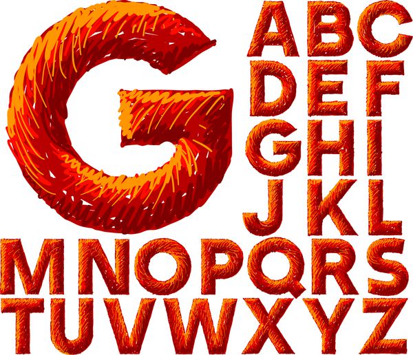 الفبای طرح قرمز وکتور از فونت طراحی دستی حروف بزرگ