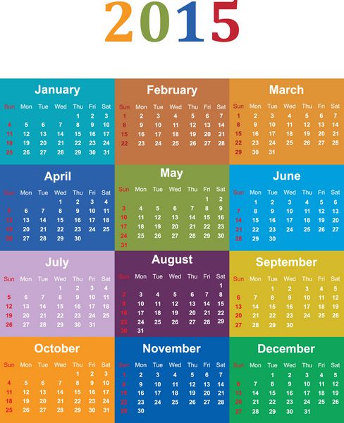 تقویم رنگارنگ برای سال 2015
