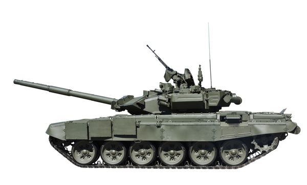 تانک اصلی نبرد T-90S روسیه جدا شده در پس زمینه سفید