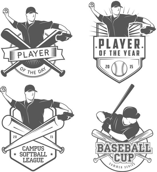 مجموعه ای از برچسب ها و نشان های بیسبال قدیمی