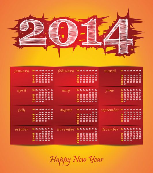 تقویم وکتور سال 2014 برای تقویم دیواری تجاری