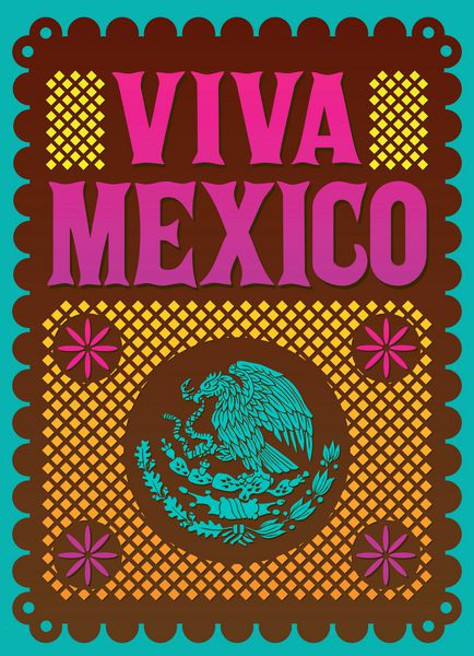 رنگارنگ Vintage Viva Mexico - پوستر وکتور تعطیلات مکزیکی