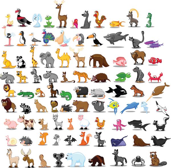 مجموعه فوق العاده 91 حیوان کارتونی زیبا