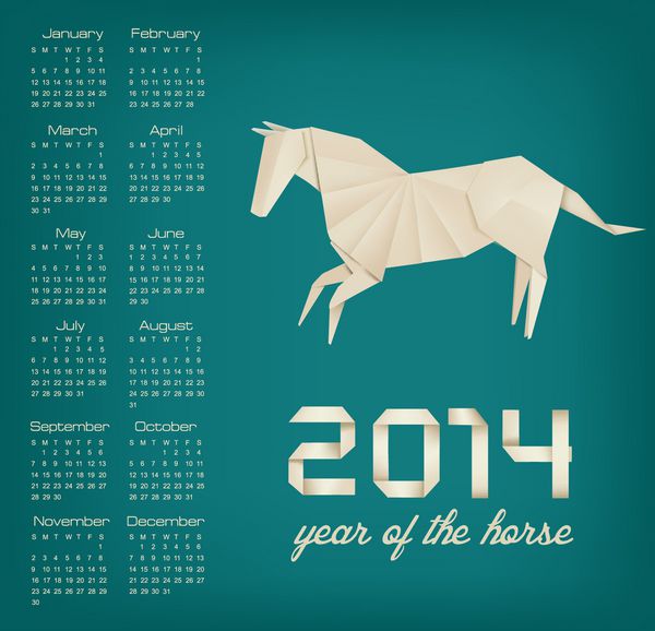 تقویم رترو برای سال 2014 اسب اوریگامی بردار