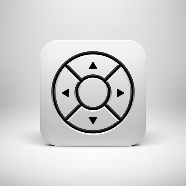 نماد برنامه فناوری انتزاعی سفید الگوی دکمه جوی استیک با فلش سایه واقعی و پس‌زمینه روشن برای رابط‌های کاربری UI برنامه‌ها برنامه‌ها و ارائه‌ها وکتور