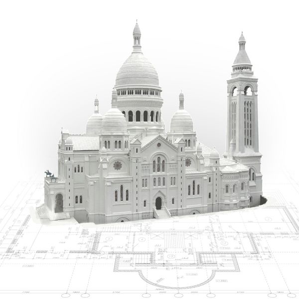 پس زمینه معماری با مدل سه بعدی کلیسای قلب مقدس پاریس