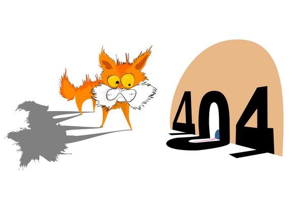 نمایش گویا از یک بچه گربه با پیام خطای 404