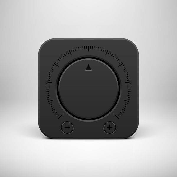 نماد برنامه فناوری انتزاعی سیاه رنگ الگوی دکمه با دکمه صدای موسیقی سایه واقعی و پس‌زمینه روشن برای رابط‌های کاربری UI برنامه‌ها برنامه‌ها و ارائه‌ها بردار