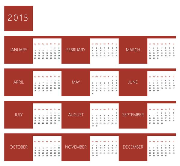 تقویم ساده برای سال 2015 طراحی شده است