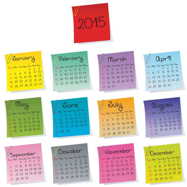 تقویم 2015 ساخته شده از ورق های کاغذ رنگی
