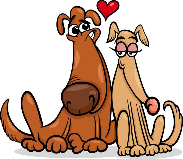 تصویر وکتور کارتونی روز ولنتاین از زوج عاشق سگ خنده دار