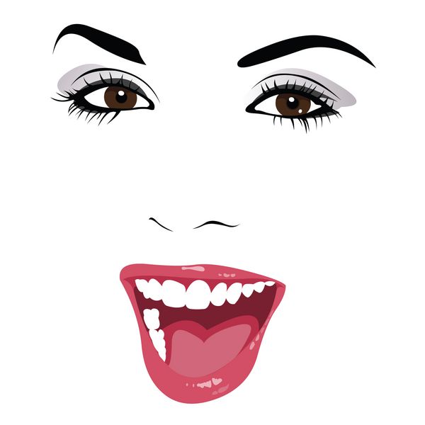 هنر طرح مینیمالیستی زن زیبای جوان شاد که با دهان باز می خندد وکتور لایه ای آسان قابل ویرایش