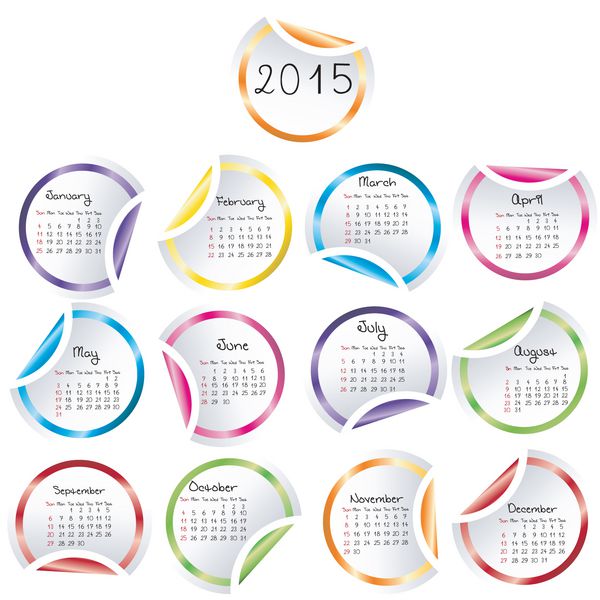 تقویم 2015 با برچسب های گرد براق