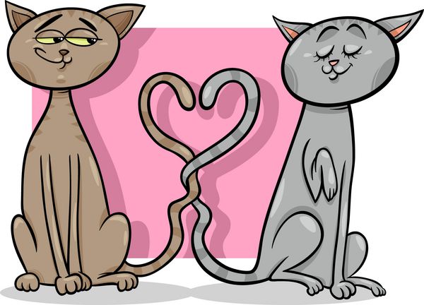 تصویر وکتور کارتونی روز ولنتاین از گربه های بامزه زوج عاشق