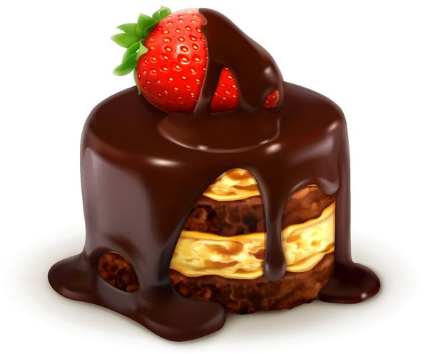 کیک با توت فرنگی در شکلات وکتور دقیق