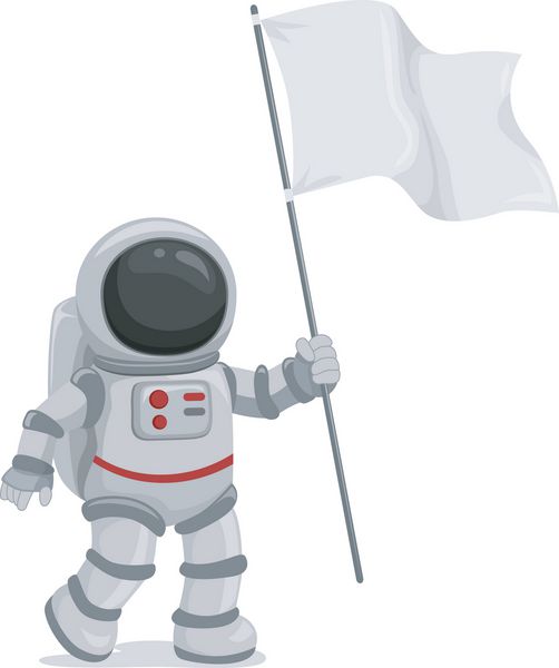 تصویر فضانوردی که پرچمی خالی به تن دارد