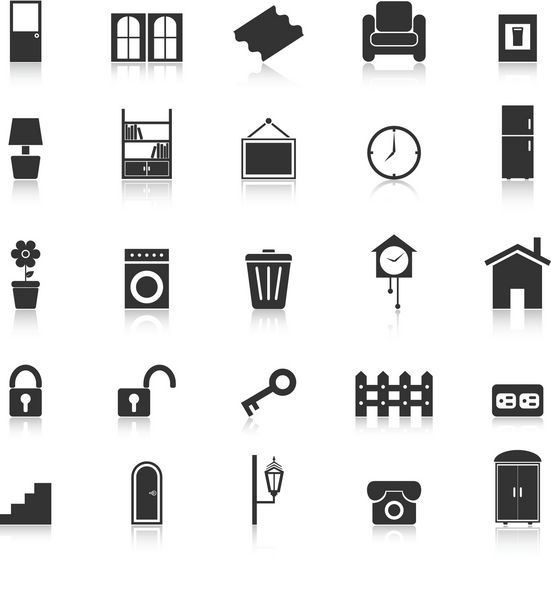 نمادهای مربوط به خانه با بازتاب در پس زمینه سفید وکتور استوک