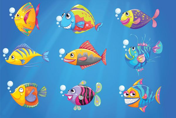 تصویر گروهی از ماهی های زیبا در زیر دریا