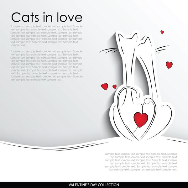 شبح انتزاعی گربه های عاشق در پس زمینه کاغذ سفید مجموعه وکتور روز ولنتاین