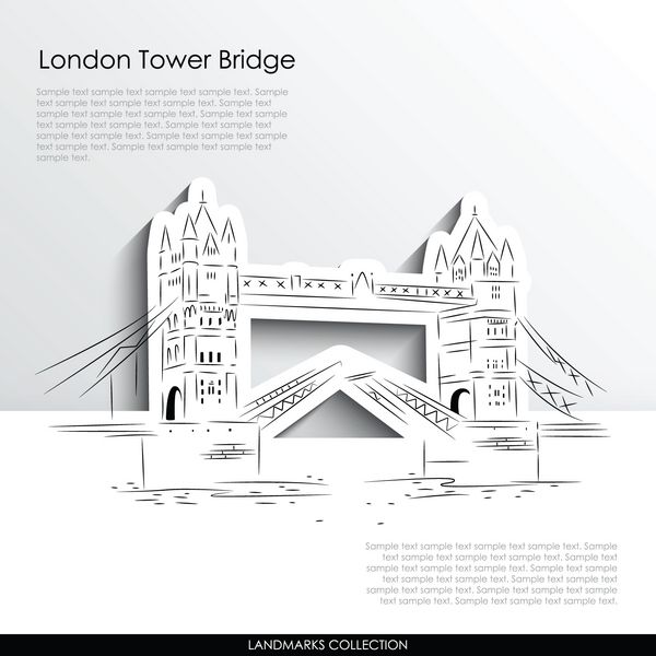 شبح انتزاعی پل لندن در پس زمینه کاغذ سفید مجموعه وکتور نشانه ها