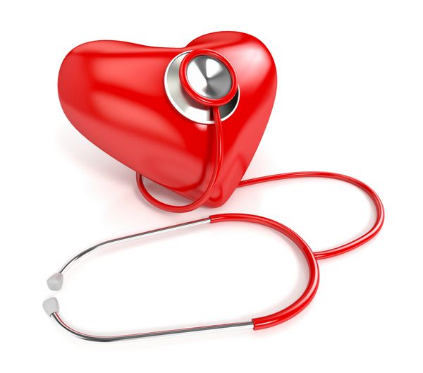 گوشی پزشکی و قلب قرمز جدا شده در پس زمینه سفید تصویر سه بعدی مفهوم پزشکی