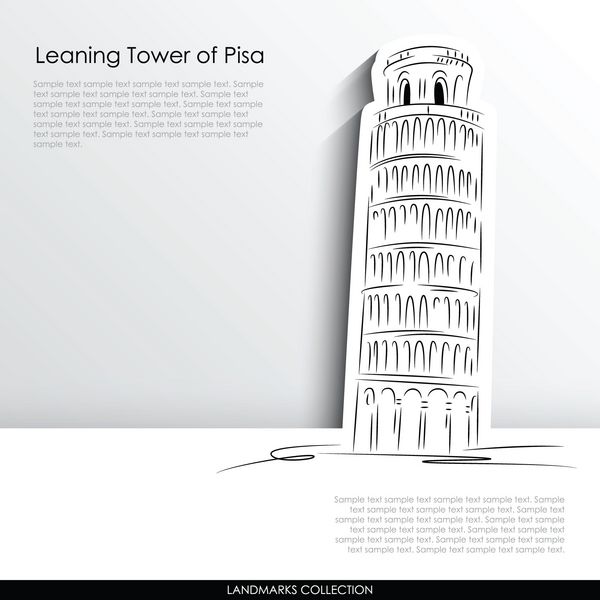 شبح انتزاعی برج کج پیزا در زمینه کاغذ سفید مجموعه وکتور نشانه ها