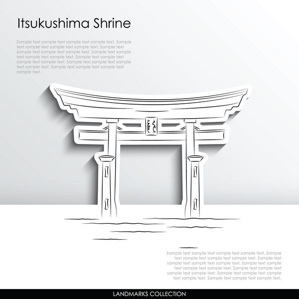 شبح انتزاعی معبد Itsukushima در پس زمینه کاغذ سفید مجموعه وکتور نشانه ها
