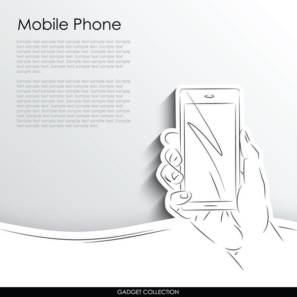 تلفن همراه در دست شبح انتزاعی در پس زمینه کاغذ سفید مجموعه وکتور ابزارک ها
