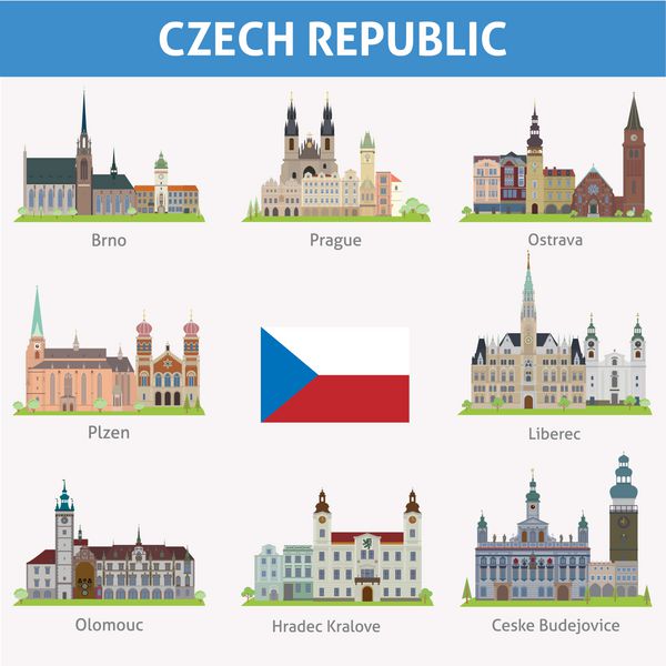 جمهوری چک نمادهای شهرها مجموعه وکتور