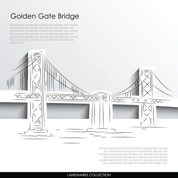 سانفرانسیسکو شبح انتزاعی پل گلدن گیت در پس زمینه کاغذ سفید مجموعه وکتور نشانه ها