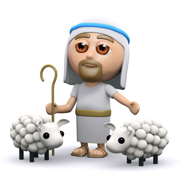 رندر سه بعدی عیسی با گله گوسفندانش