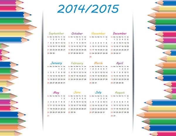 تقویم رنگارنگ مدرسه کودکان از 2014 تا 2015