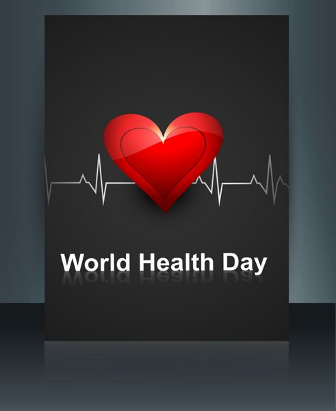 بروشور الگوی روز جهانی سلامت با پس زمینه انعکاس رنگارنگ پزشکی ضربان قلب