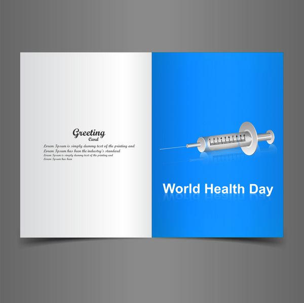 وکتور پس زمینه رنگارنگ روز جهانی سلامت برای کارت تبریک سرنگ پزشکی