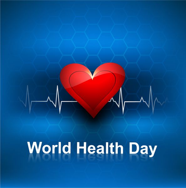 مفهوم روز جهانی سلامت با پس زمینه وکتور پزشکی رنگارنگ آبی ضربان قلب