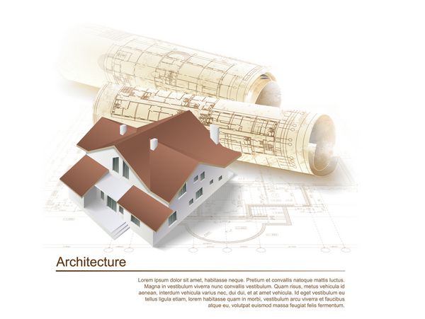 پس زمینه معماری با مدل ساختمان سه بعدی و رول نقشه ها بخشی از پروژه معماری پلان معماری پروژه فنی پلان ساخت و ساز