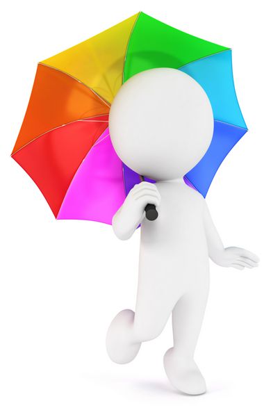 چتر رنگارنگ سه بعدی سفیدپوستان پس زمینه سفید جدا شده تصویر سه بعدی