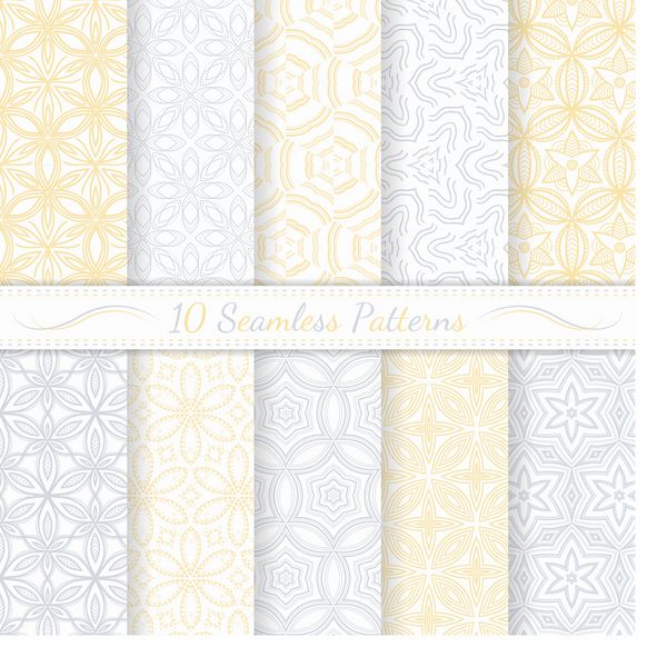مجموعه ای از ده الگوی مدرن بدون درز رنگ های ملایم خاکستری و زرد نمونه هایی از الگوهای بدون درز موجود در فایل