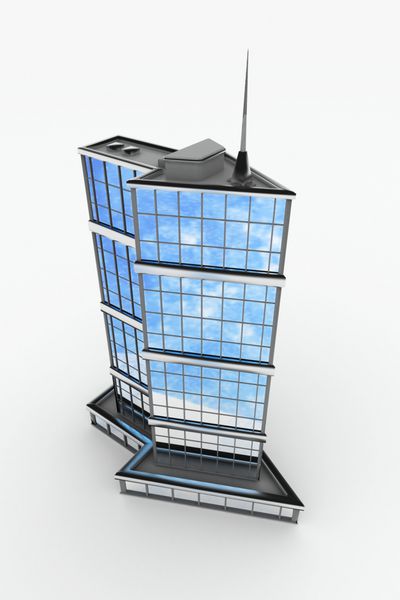 ساختمان مدرن سه بعدی پیکانی شکل ایزوله