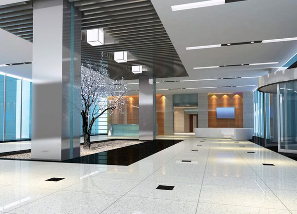 طراحی مدرن داخلی سالن راهرو رندر سه بعدی