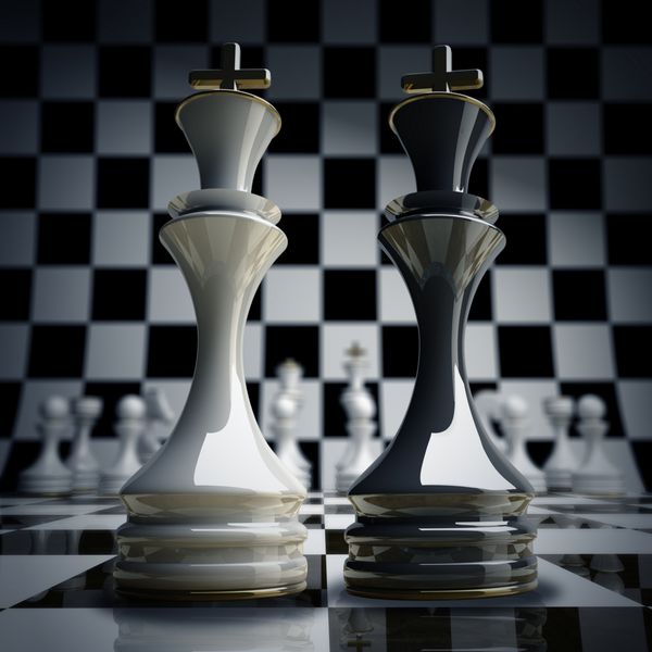 تصویر سه بعدی پس زمینه سیاه و سفید شاه شطرنج کیفیت بالا